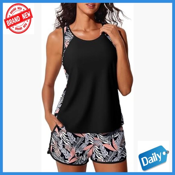 Other - Tankini Swimsuit Set with Pockets Tummy Control Size 16 Polyester Blend